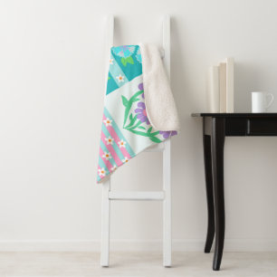 Vibrant Blooming Flowers Design Sherpa Blanket