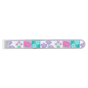 Vibrant Blooming Flowers Design Silver Finish Tie Bar