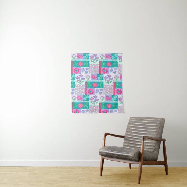 Vibrant Blooming Flowers Design Tapestry (In Situ)
