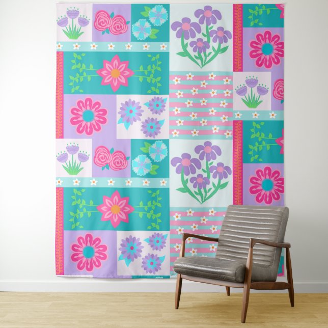 Vibrant Blooming Flowers Design Tapestry (In Situ)