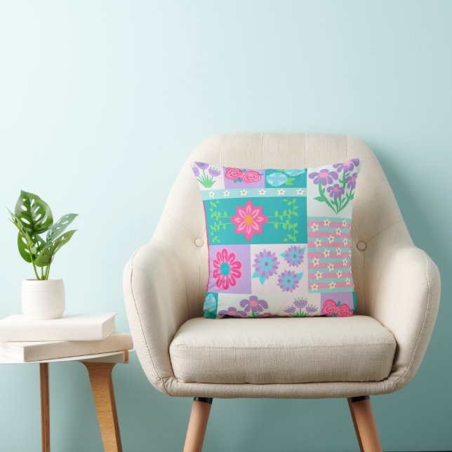 Vibrant Blooming Flowers Design Throw Pillow (Chair)