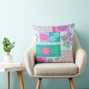 Vibrant Blooming Flowers Design Throw Pillow