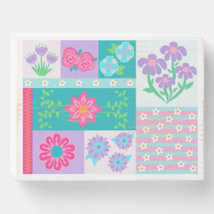 Vibrant Blooming Flowers Design Wooden Box Sign