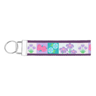Vibrant Blooming Flowers Design Wrist Keychain