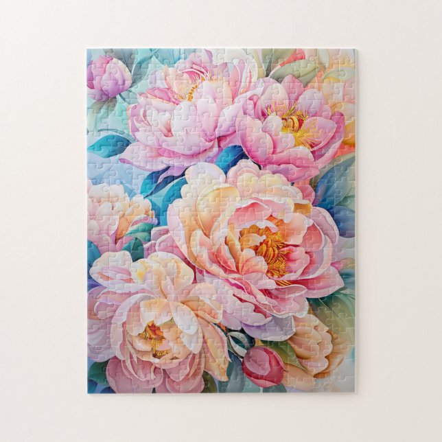 Vibrant Blooming Peonies in Soft Pastel Jigsaw Puzzle (Vertical)