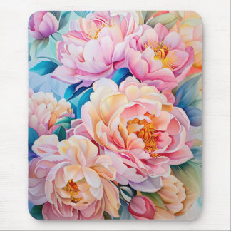 Vibrant Blooming Peonies in Soft Pastel Mouse Pad