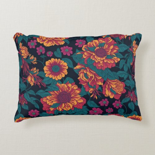 Vibrant Blooms A Fiery Floral Symphony Accent Pillow