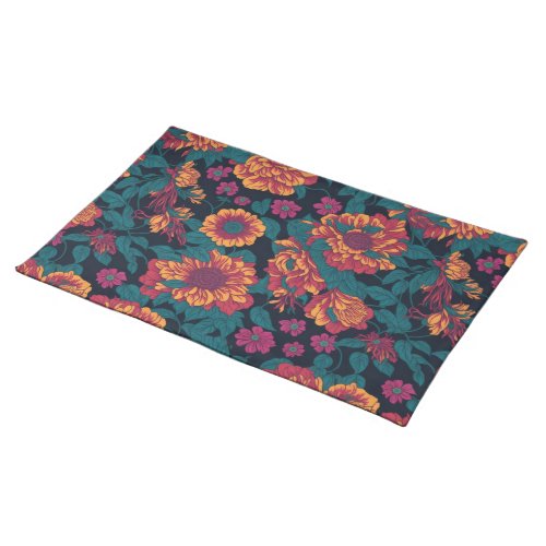 Vibrant Blooms A Fiery Floral Symphony Cloth Placemat