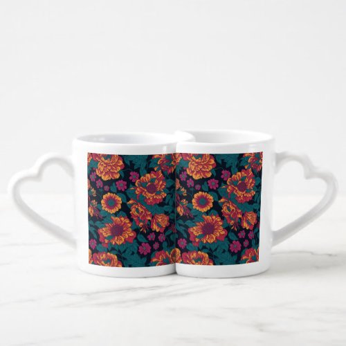 Vibrant Blooms A Fiery Floral Symphony Coffee Mug Set