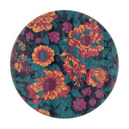 Vibrant Blooms A Fiery Floral Symphony Cutting Board