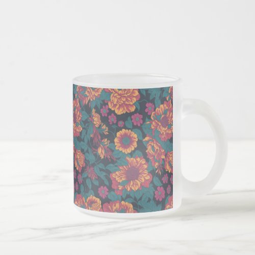 Vibrant Blooms A Fiery Floral Symphony Frosted Glass Coffee Mug