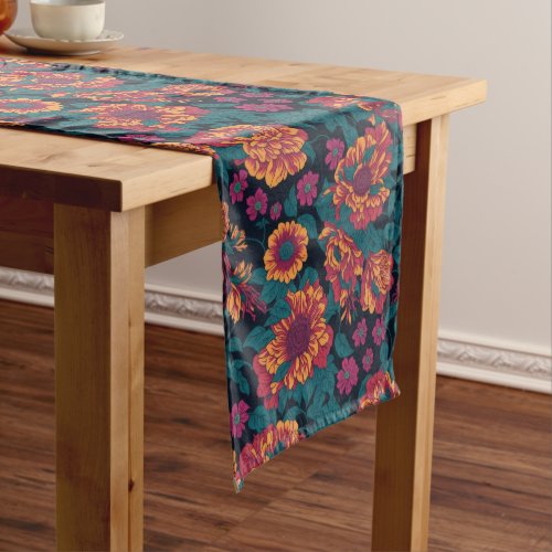 Vibrant Blooms A Fiery Floral Symphony Medium Table Runner
