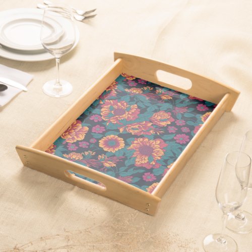 Vibrant Blooms A Fiery Floral Symphony  Serving Tray