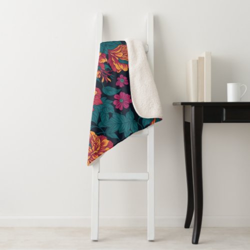 Vibrant Blooms A Fiery Floral Symphony Sherpa Blanket