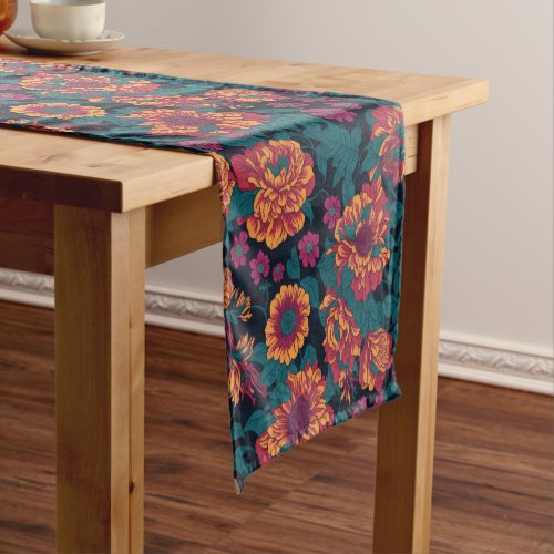 Vibrant Blooms A Fiery Floral Symphony Short Table Runner