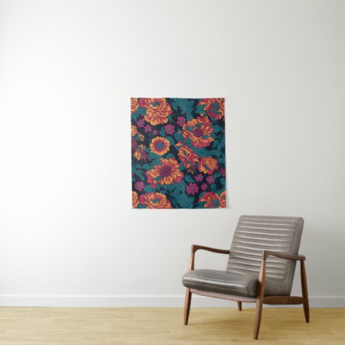 Vibrant Blooms A Fiery Floral Symphony Tapestry