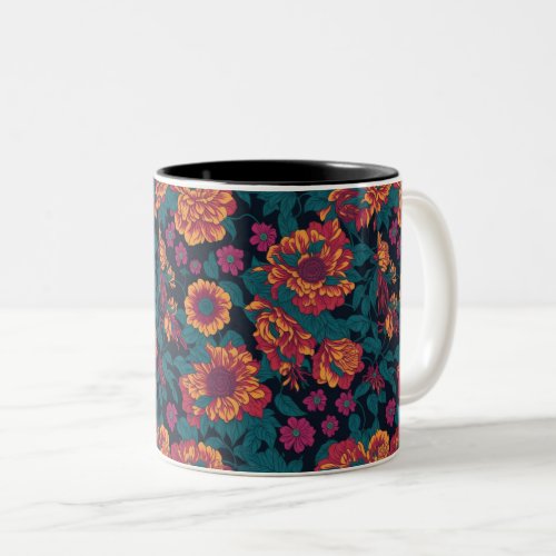 Vibrant Blooms A Fiery Floral Symphony Two_Tone Coffee Mug