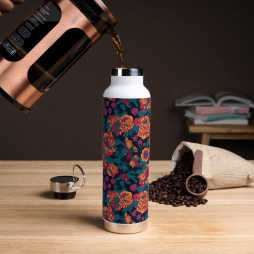 Vibrant Blooms A Fiery Floral Symphony Water Bottle