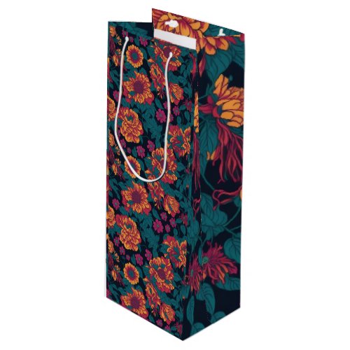 Vibrant Blooms A Fiery Floral Symphony Wine Gift Bag