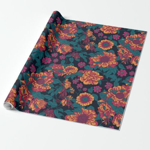 Vibrant Blooms A Fiery Floral Symphony Wrapping Paper