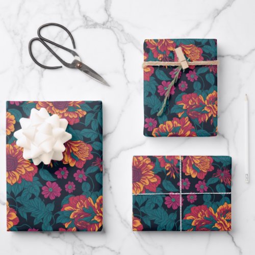 Vibrant Blooms A Fiery Floral Symphony Wrapping Paper Sheets