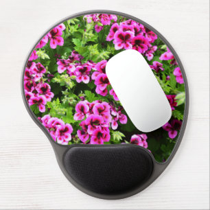 "Vibrant Blooms: Hot Pink Geraniums on Lush Bush Gel Mouse Pad