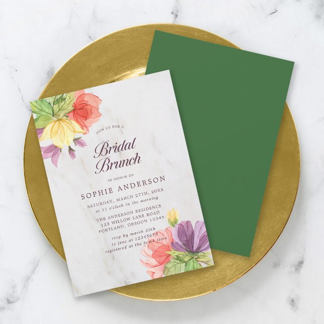 Vibrant Blooms Marble Bridal Brunch Invitation (Creator Uploaded)