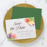 Vibrant Blooms Marble Save the Date<br><div class="desc">This elegant floral save the date card features vibrant blooms with the words "save the date" in trendy script all against a pale marble background on the front and a green color back side. Personalize this card by replacing the placeholder text in the template to add your information. For more...</div>