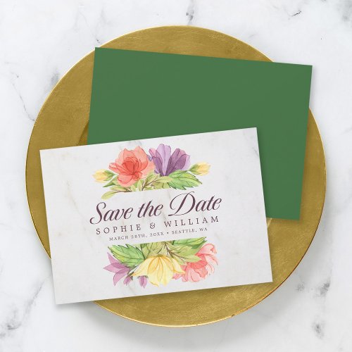 Vibrant Blooms Marble Save the Date