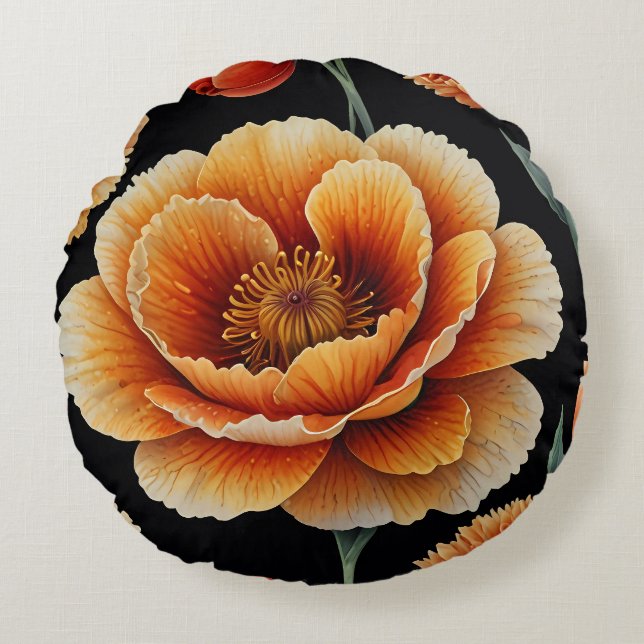 Vibrant Blossom: Bold and Elegant Floral Art Round Pillow (Front)