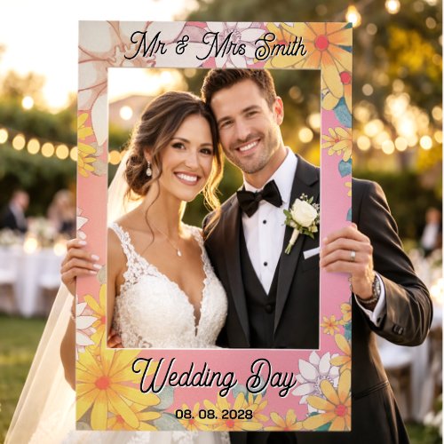Vibrant Blossom Wedding Personalized Mr & Mrs Selfie Frame