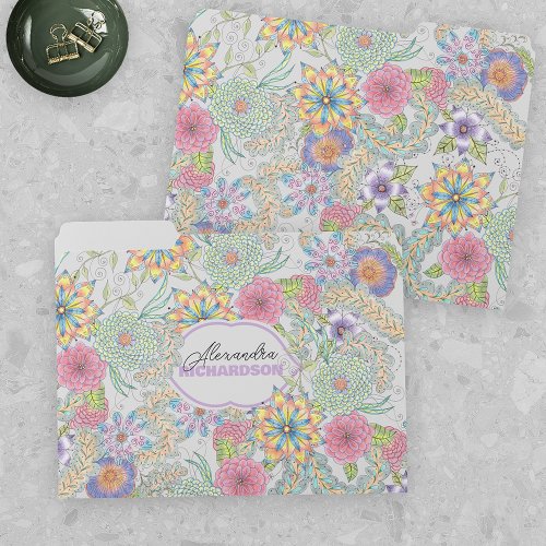 Vibrant Blossoms with Swirls of Vines and Leaves File Folder
