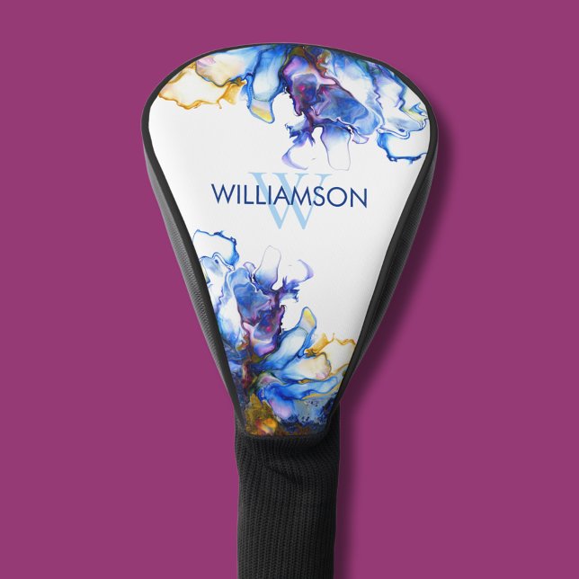 Vibrant Blue Abstract Fluid Art Golf Head Cover (Abstract fluid art personalized golf head cover)
