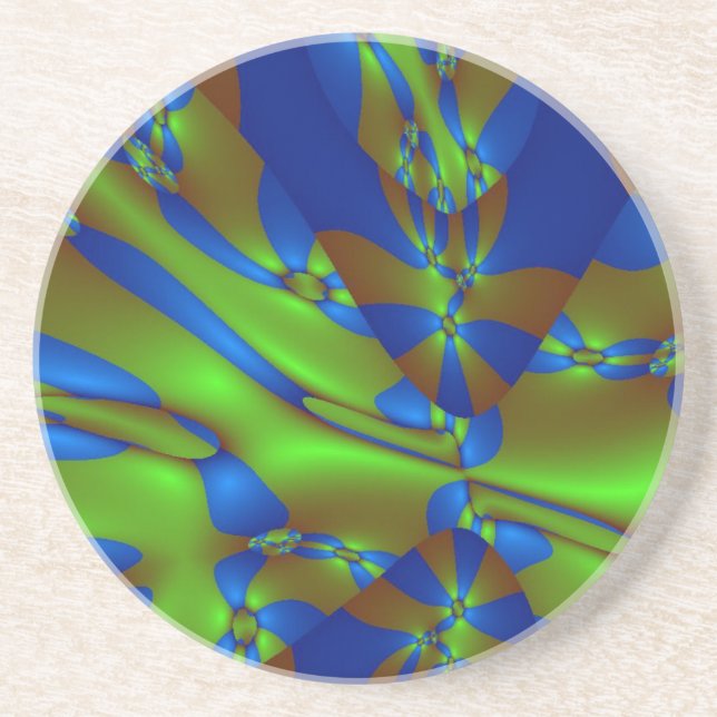 Vibrant Blue and Green Splashes Coaster (Front)