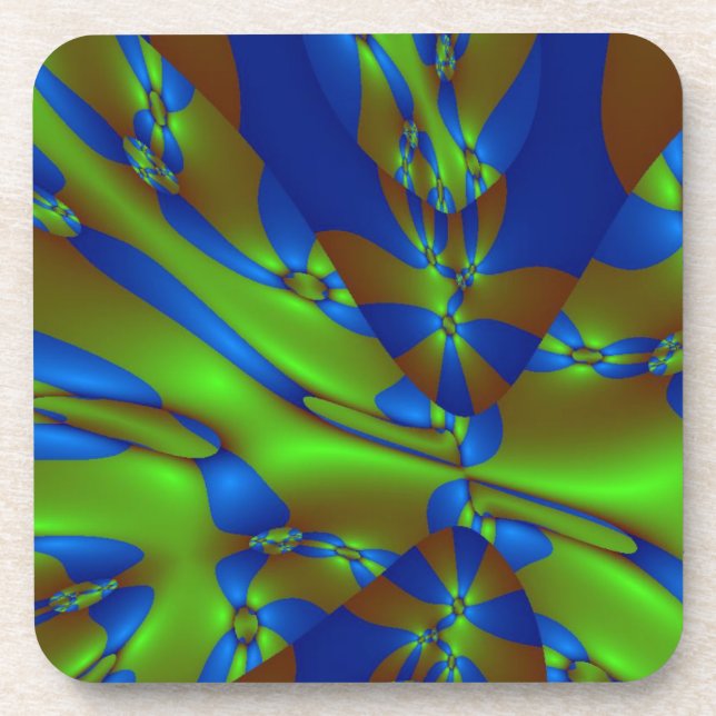 Vibrant Blue and Green Splashes Drink Coaster (Front)