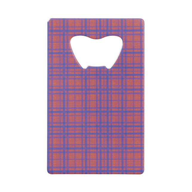 Vibrant Blue and Pink Plaid Pattern Credit Card Bottle Opener (Front)