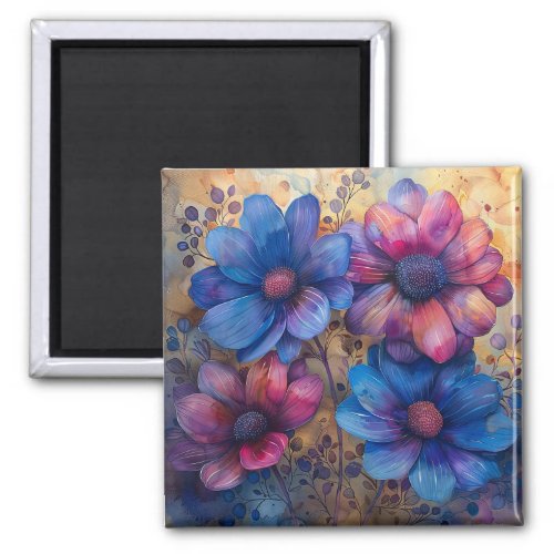 Vibrant Blue and Purple Floral Magnet