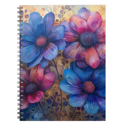 Vibrant Blue and Purple Floral Notebook