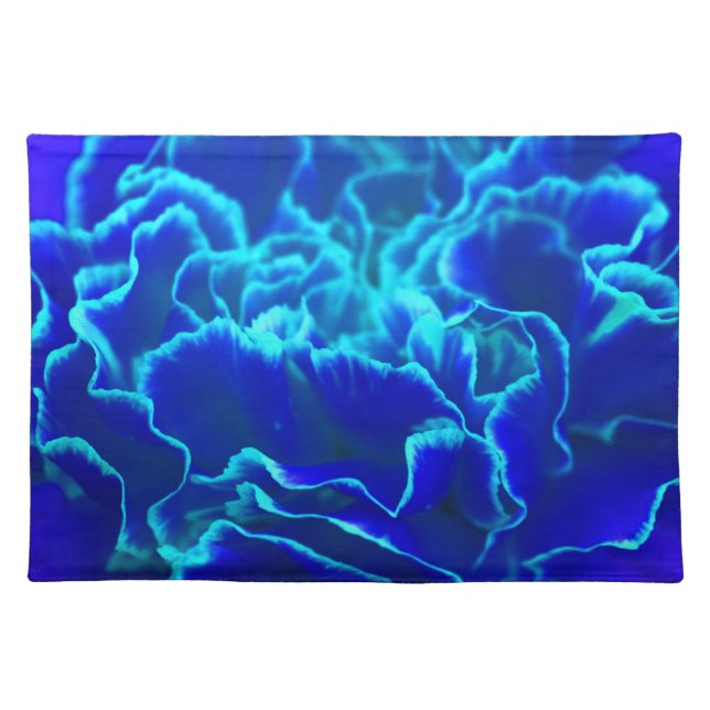 Vibrant Blue and Teal Carnation Flower Cloth Placemat (Front)
