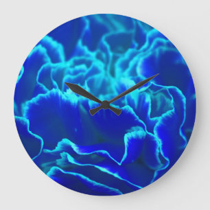 Vibrant Blue and Teal Carnation Flower Large Clock