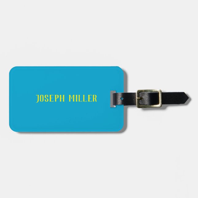 Vibrant Blue and Yellow Personalized Name Luggage Tag (Front Horizontal)