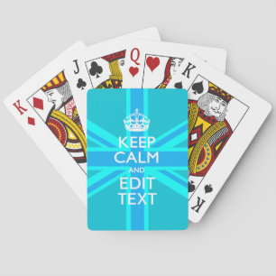 Vibrant Blue Aqua Keep Calm Your Text Union Jack Poker Cards