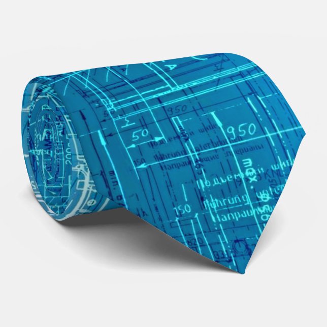 Vibrant Blue Blueprint Neck Tie (Rolled)