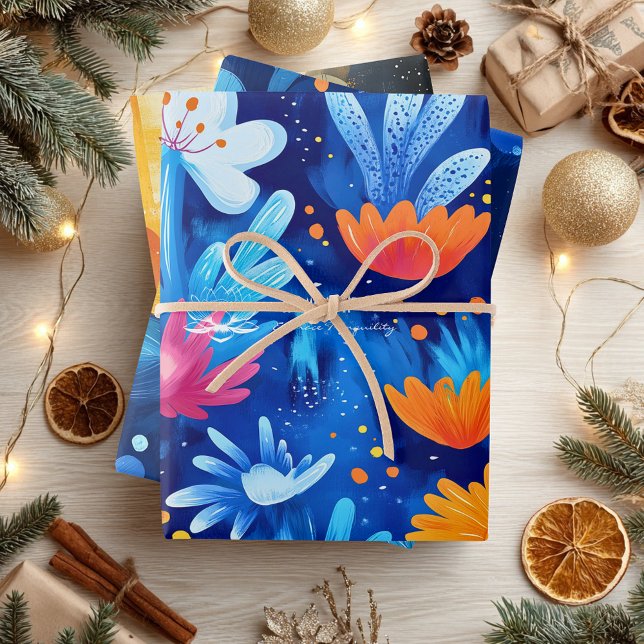 Vibrant Blue Botanical Fantasy – Artistic Floral Wrapping Paper Sheets (Creator Uploaded)