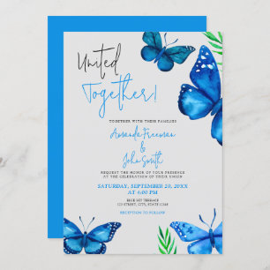 Vibrant Blue Butterflies and Plants Wedding Invitation
