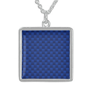 Vibrant Blue Carbon Fiber Like Print Background Sterling Silver Necklace
