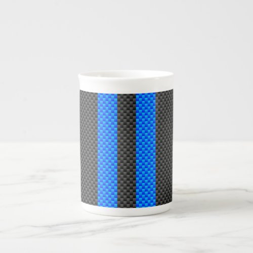 Vibrant Blue Carbon Fiber Style Racing Stripes Bone China Mug