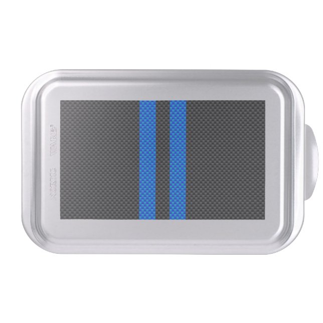 Vibrant Blue Carbon Fiber Style Racing Stripes Cake Pan (Front)
