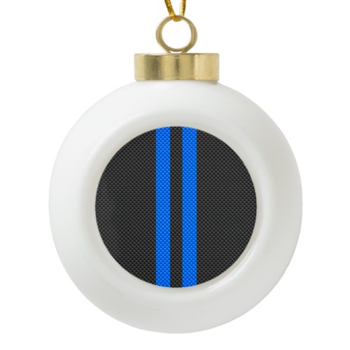 Vibrant Blue Carbon Fiber Style Racing Stripes Ceramic Ball Christmas Ornament
