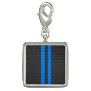 Vibrant Blue Carbon Fiber Style Racing Stripes Charm